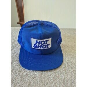 Vintage HOT SHOT Blue Mesh Trucker Hat Snapback Size L Patch Cap Tiny Bill Tear